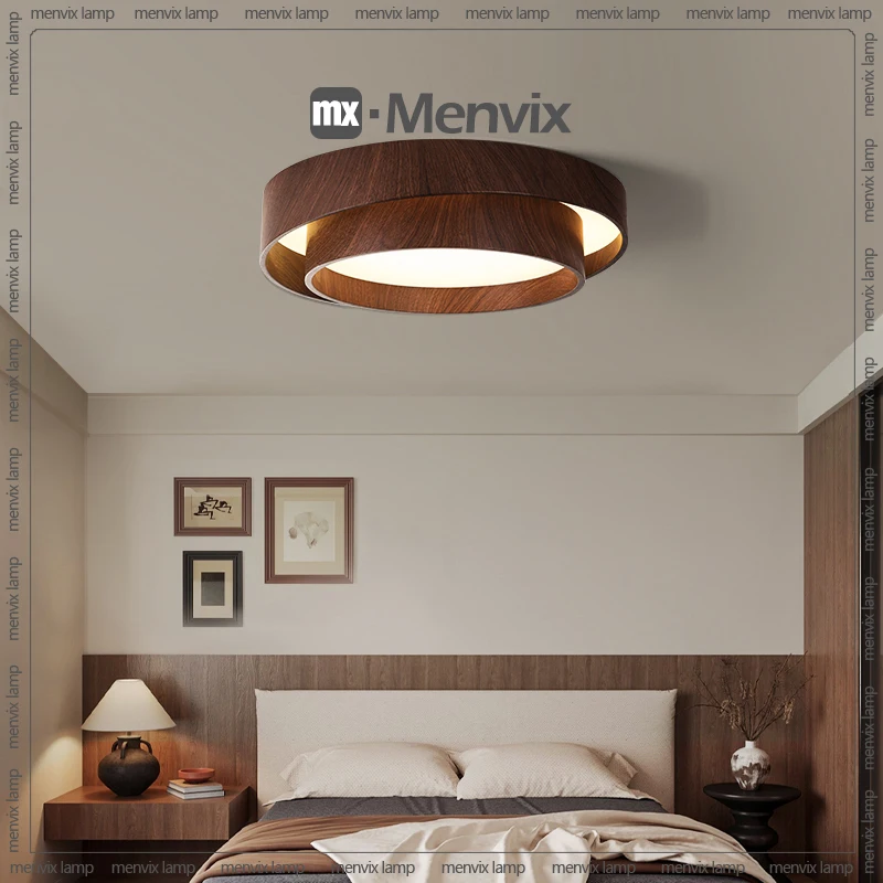 Menvix Nordic Walnut Wood LED Ceiling Chandelier for Living Dining Room Balcony Bedroom Lamp Home Decor Indoor Lighting Fixture