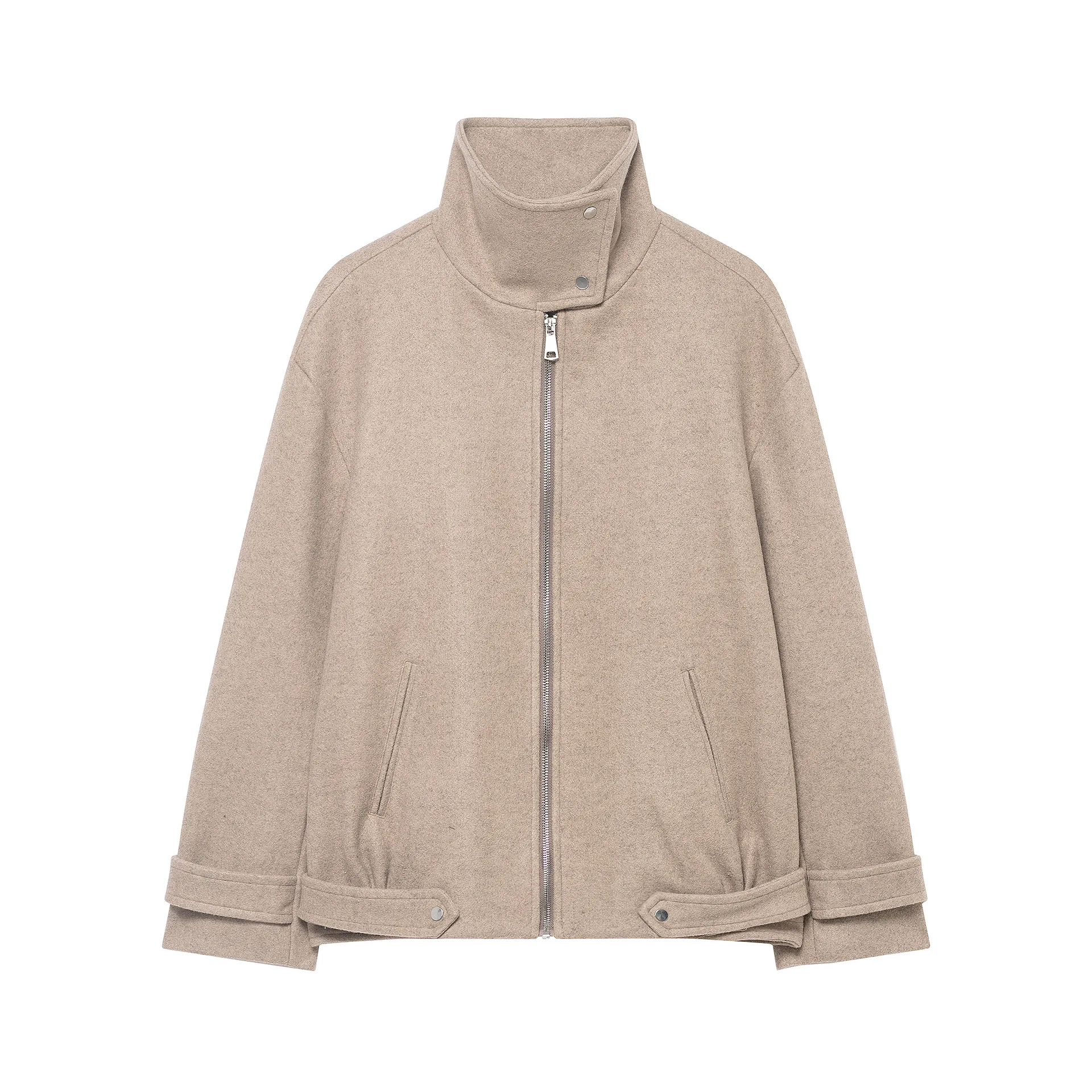 

KIDCRKJ Women Spring Baseball Jacket Stand Collar Zipper Khaki Full Sleeve Lady Bomber Coat Highstreet Versatile Female Coat