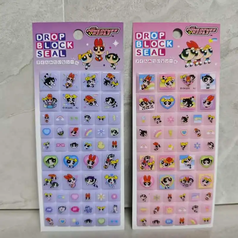 

2-10pcs The Powerpuff Girls Mini Square Stickers Acrylic Holographic Kawaii Diy Phone Case Decorative Stickers Gift