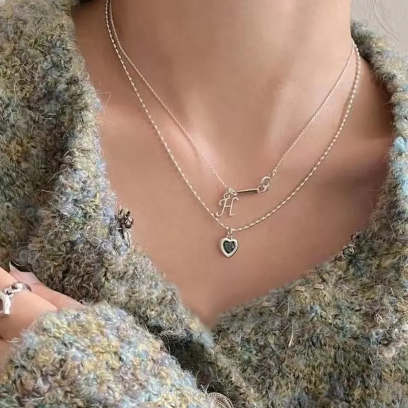 ENSHIR Love Heart Colorful Zircon Pendant Necklace for Women Simple Fashion Clavicle Chain Jewelry