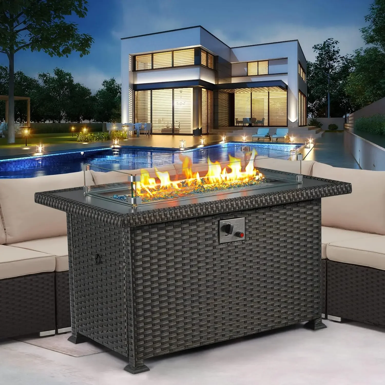 

Fire Pit Table,Propane Fire Pits for Outside,44in 50,000 BTU Auto-Ignition Gas Fire Table w/CSA Certification,Outdoor