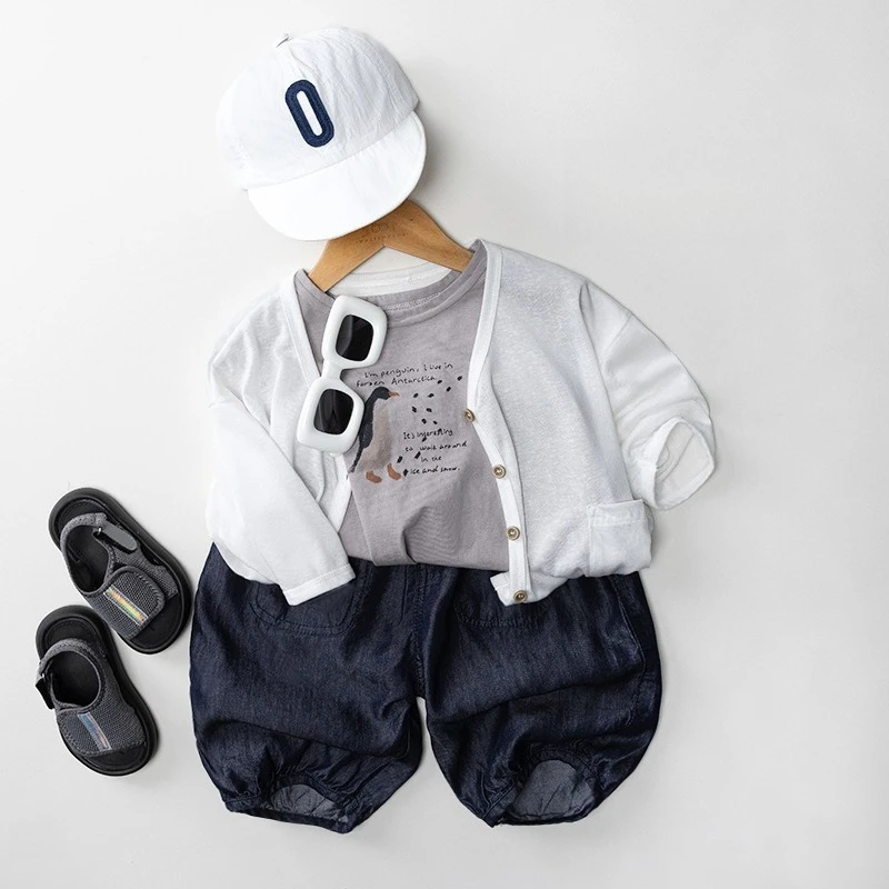 Childrens Summer Cardigan 2025 New Casual Lightweight Cool Breathable Solid Color Long Sleeve Sunscreen for 2-6Y