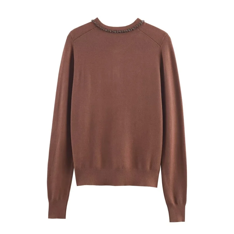 

Осенний вязаный кардиган с круглым вырезом и длинными рукавами, женский элегантный универсальный топ, женские повседневные простые топы, новинка 2023 года