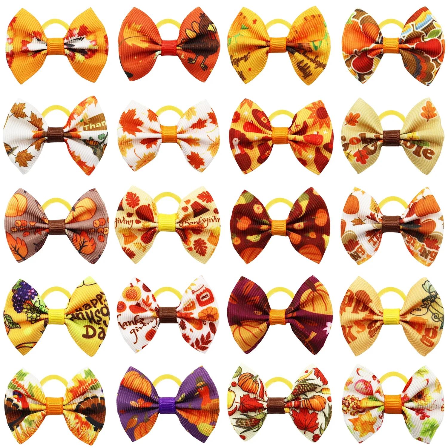 50/100Pcs Thanksgiving Dog Hair Bows Fall Pattern Puppy Pets Grooming Topknots With Rubber Bands Cute Cats Hair Accessories Bows