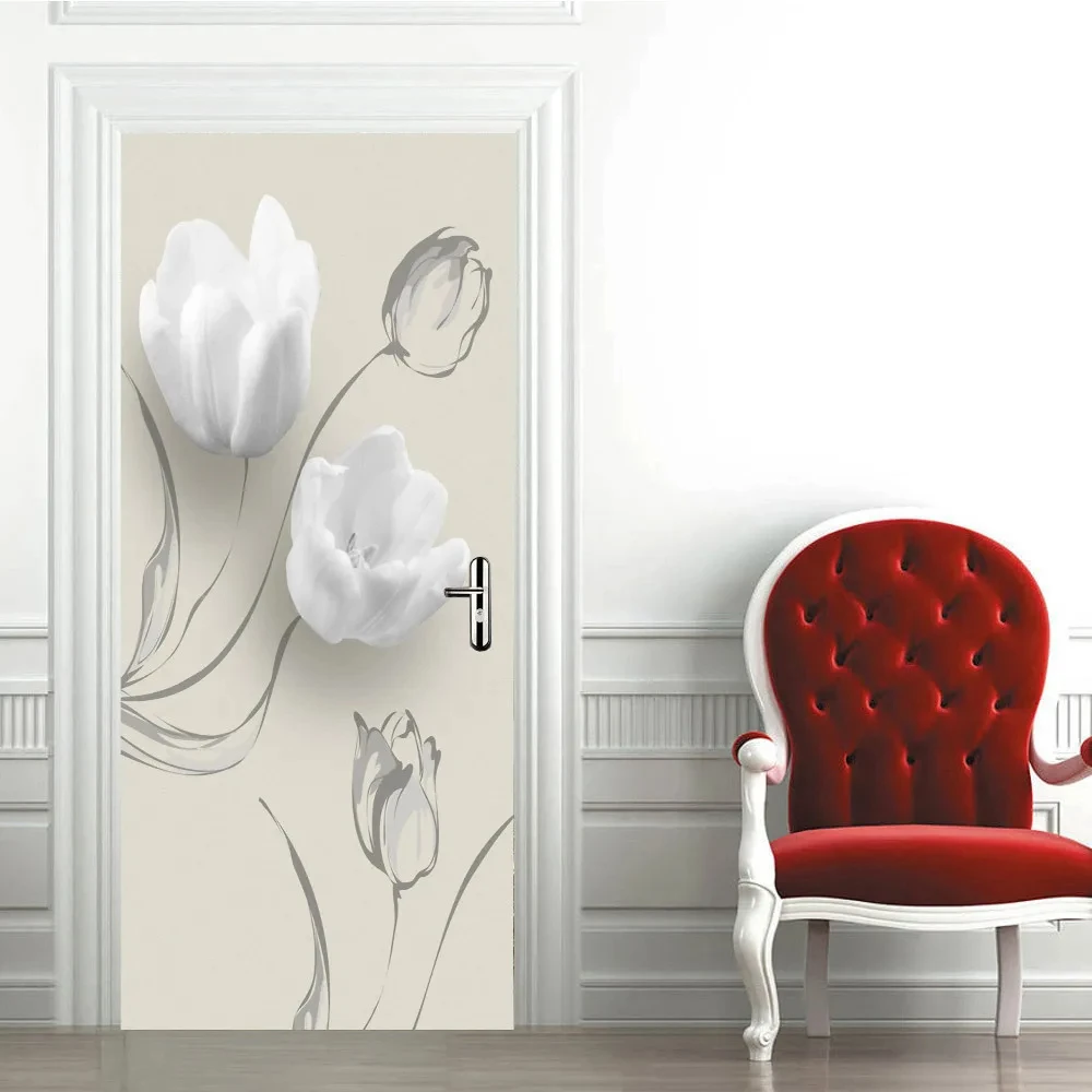 Flower Door Sticker 3D Wallpaper Adhesive Romantic Rose Custom Wall Decor Poster Art Mural Fridge Door Cover Wardrobe Cabinet