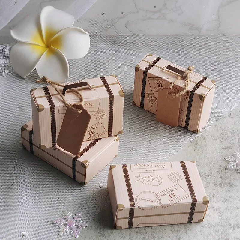 10ชิ้นกระเป๋าเดินทางกระเป๋าถือเดินทางวินเทจกล่องลูกอมช็อกโกแลตกล่องของขวัญกล่องบรรจุสำหรับงานแต่งงานวันเกิดงานเลี้ยงฉลองทารก