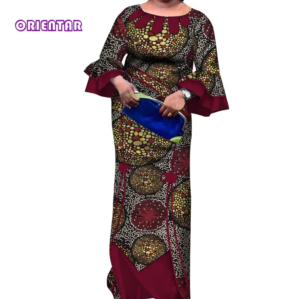 African Dresses for Women Casual Flare Sleeve Long Maxi Dress African Print Evening Dress Women Plus Size Anakra Dress WY4154