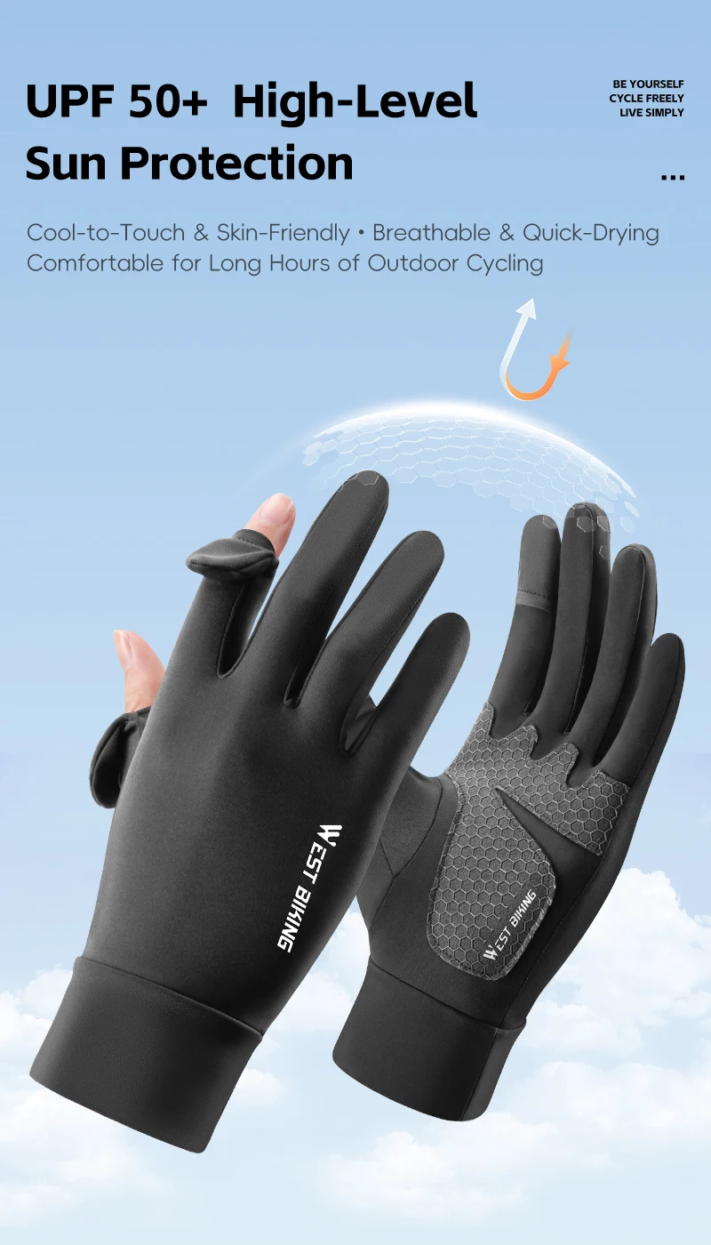 WEST BIKING Herren Fahrradhandschuhe mit rutschfester Silikonhandfläche, UPF50+, atmungsaktiv, Sommer-Flip-Finger-Touchscreen-Fahrradausrüstung – Detail 3