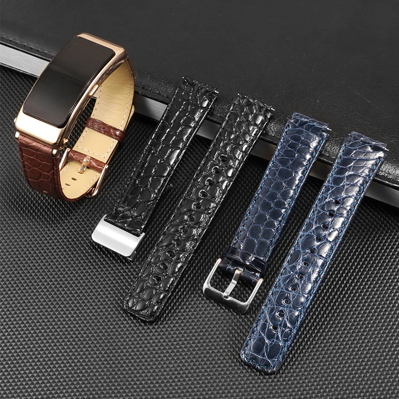 

Suitable for Huawei B7 B6 smart sports crocodile leather watch with mocha brown sky gray black leather chain