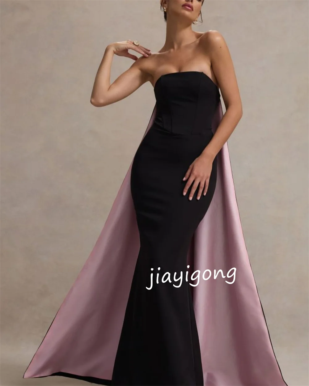 Customized Formal Jersey Pleat Trumpet Strapless Long Dresses Homecoming Dresses Pastrol Sparkle High Quality