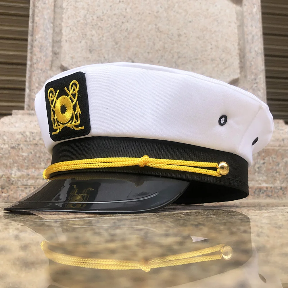 

Sailor Captain Hat Polyester Curved Brim Sun Protection Hat for Vacation Holiday Dating Home Office Navy Costume Cosplay