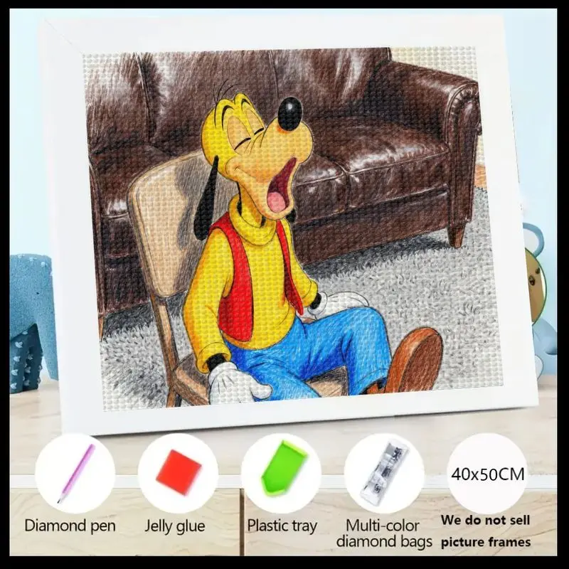 1 szt. Zestaw do samodzielnego wykonania obrazu diamentowego 5D, uroczy Disney Goofy rozwierający pysk, postać z kreskówki, duży zestaw kryształowych diamentów, 40x50 cm, duży rozmiar