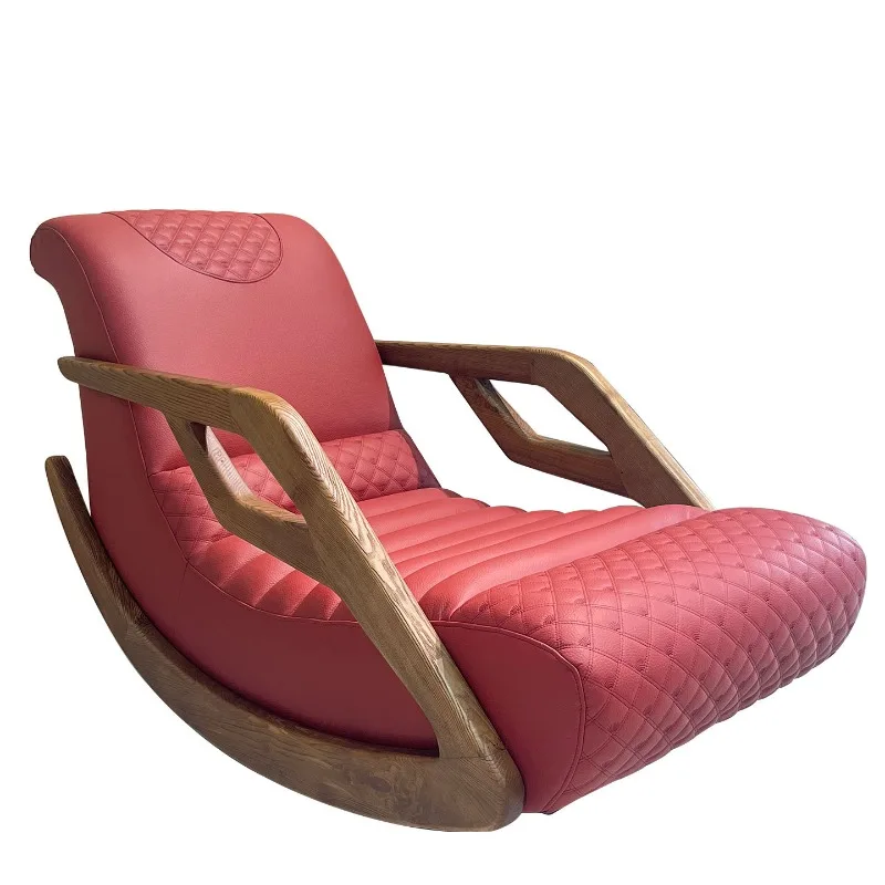 Solid wood frame rocking chair villa high-end leather lazy sofa balcony leisure recliner