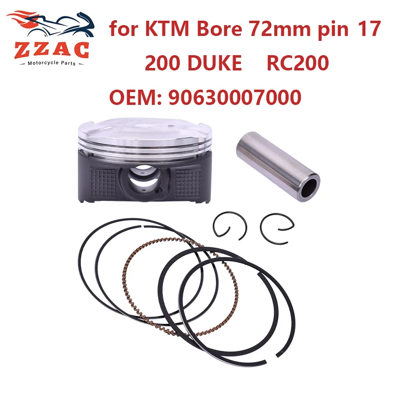 

72mm STD ~+100 72.5 Piston Assembly with Ring Pin 17 for KTM 200 DUKE KTM200 RC200 Orange ABS 90630007000 Motorcycle Engine