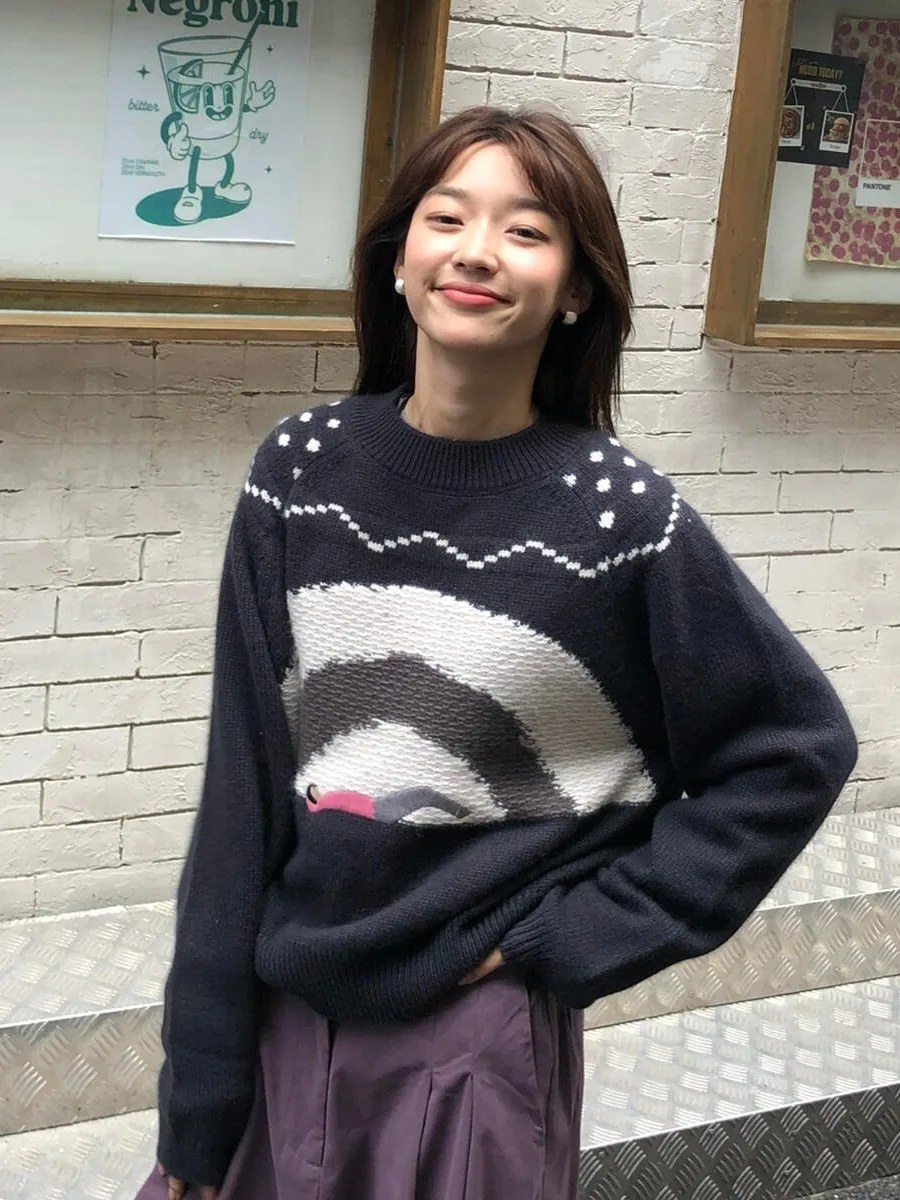 

Вязаный свитер с ретро-узором, женский шикарный высококачественный круглый модный антивозрастной топ, модный модный осенне-зимний свитер