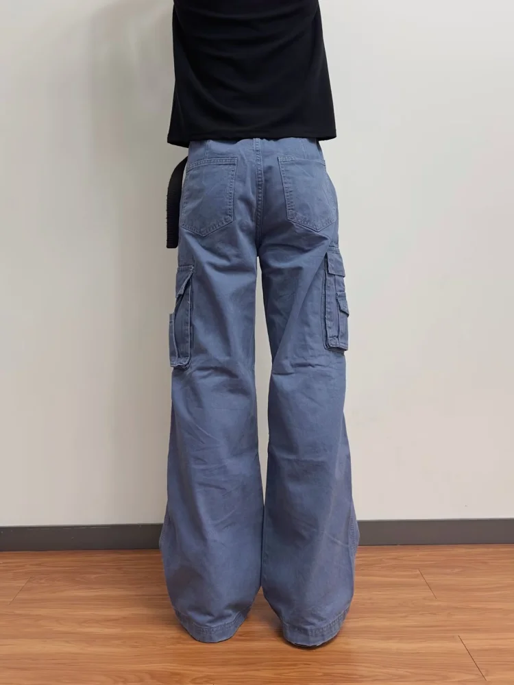 2026 Trend Y2K Style Waistband Print Blue Baggy Cargo Jeans Pants For Men Clothing Straight Cotton Long Trousers Pantaloni Uomo