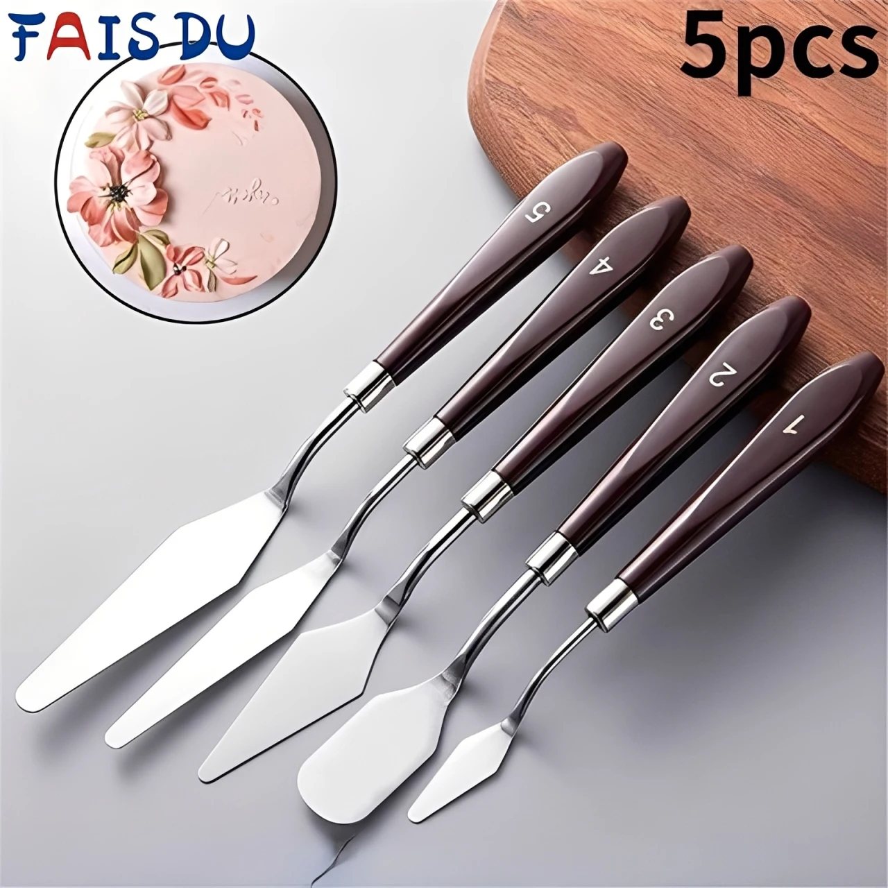 Juego de espátula para crema y pasteles, Kit de cuchillos de pintura de acero inoxidable, herramienta de decoración de pasteles, paleta, cuchillo, raspador de glaseado, herramienta para hornear, 5 uds.