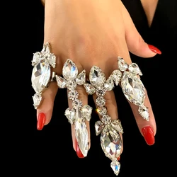 4PCS/Set Rhinestone Oversized Open Finger Rings Exaggerated Decoration for Women Crystal Adjustable Cuff Rings Jewelry