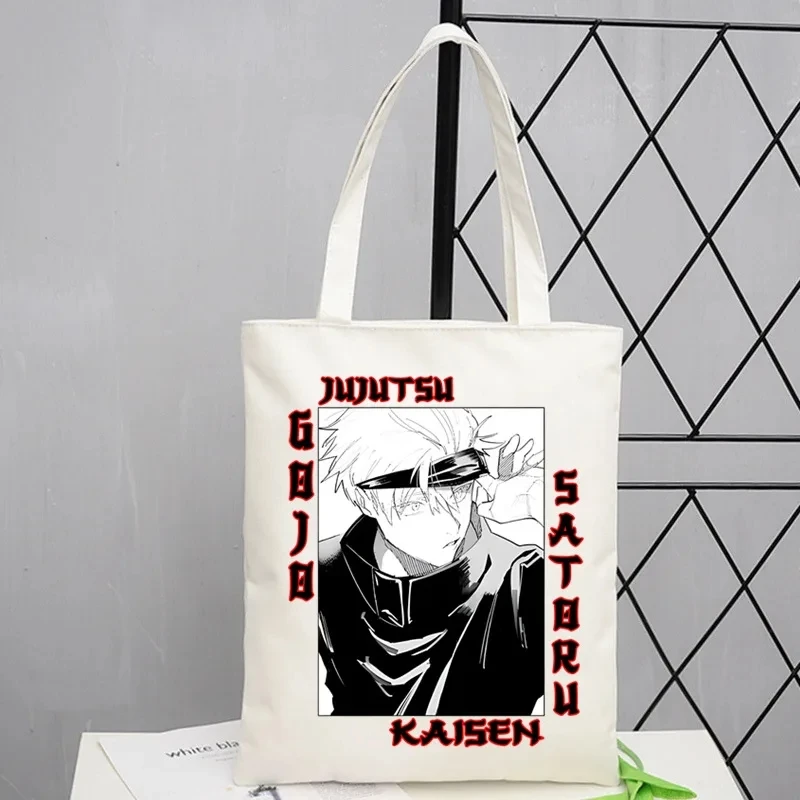 2pcs Japanese Manga Women\'s Tote Cosmetic Bag Fashion Jujutsu Kaisen Gojo Satoru Shoulder Bag Eco Large Capacity Shopping Bag