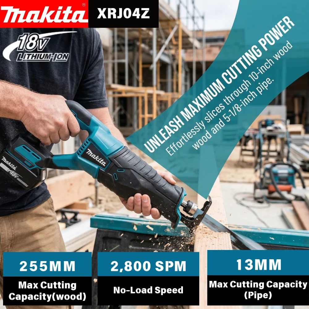 Makita Brushless Cordless Reciprocating Saw Portable Power Tool With 4 Saw Blades Bare Tool For DIY Cutting Projects