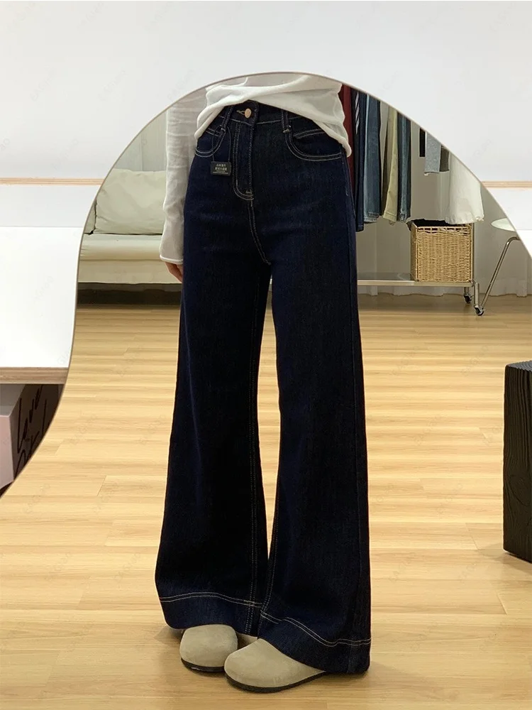 Women Fleece Slightly Flared Denim Trousers Women's Slim-Fit High-Waisted Wide-Leg Loose-Fit Slimming Soft and Durable