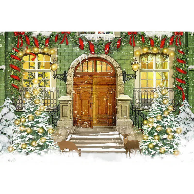 الشتاء عيد الميلاد خلفية التصوير الفوتوغرافي ندفة الثلج شجرة صنوبر حفلة عيد ميلاد مانهاتن الطوب الجدار الديكور خلفية التصوير الفوتوغرافي