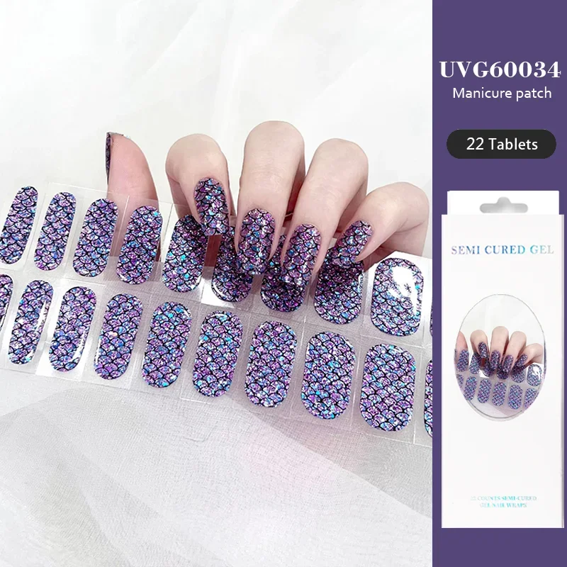 22 Tips Uvg Serie Uv Semi-Uitgeharde Gel Nagelstickers Waterdichte Langdurige Nagel Decals Volledige Dekking Nagel Patches Uv Lamp Nodig