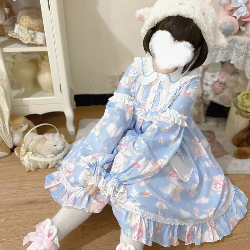 

Новинка лета 2024, милое платье Лолиты OP, осеннее платье для девочек, милые кружевные платья с оборками, милый кролик, вечерние платья для чаепития, женские мультяшные кавайные шикарные платья