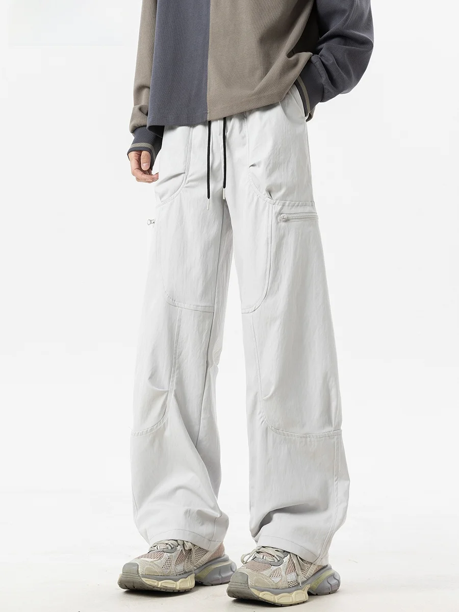 

Ice Silk Casual Workwear Pants Men's Women's Summer Leisure Fold Design High Street Qui Dry Sports Trousers Straight Leg Pants