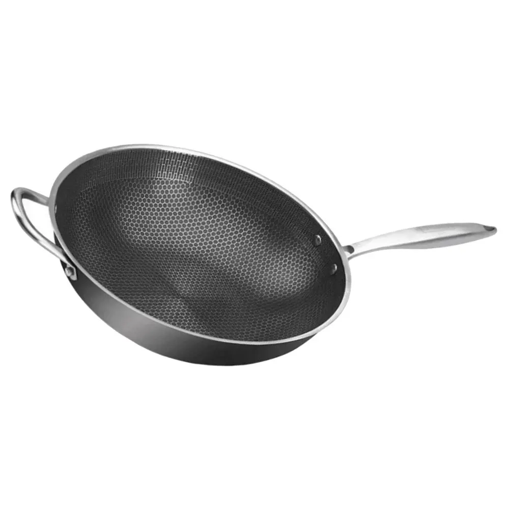 

Stainless Steel Honeycomb Grain Wok Double Handle Traditional Pan Non-Stick Cooking Pot Kitchen Supply Frying Pan