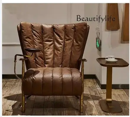 

American retro cigar chair oil wax leather godfather chair antique