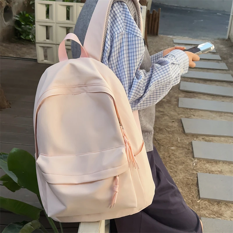 Fashion Nylon Women's Backpack Simple Solid Color College Student Backpack Schoolbags For Teenage Girls Commuter Travel Backpack