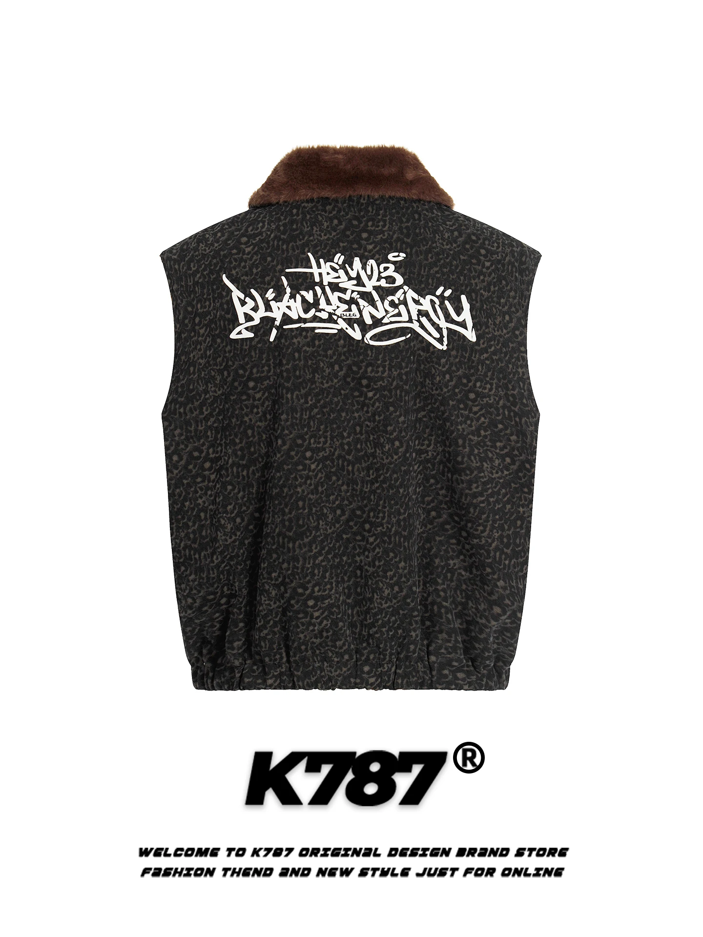 

K787 American Retro Leopard Print Collar Vest Thiened Svel Men's Winter Warm Outerwear Youth Casual Faion Polyester...