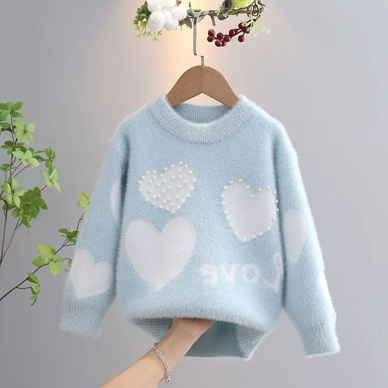 3-11 Years Girls\' Sweater Autumn And Winter New Fashion Warm Children\'s Sweater Cute Baby Jumper Kids Knitted Base Shirt