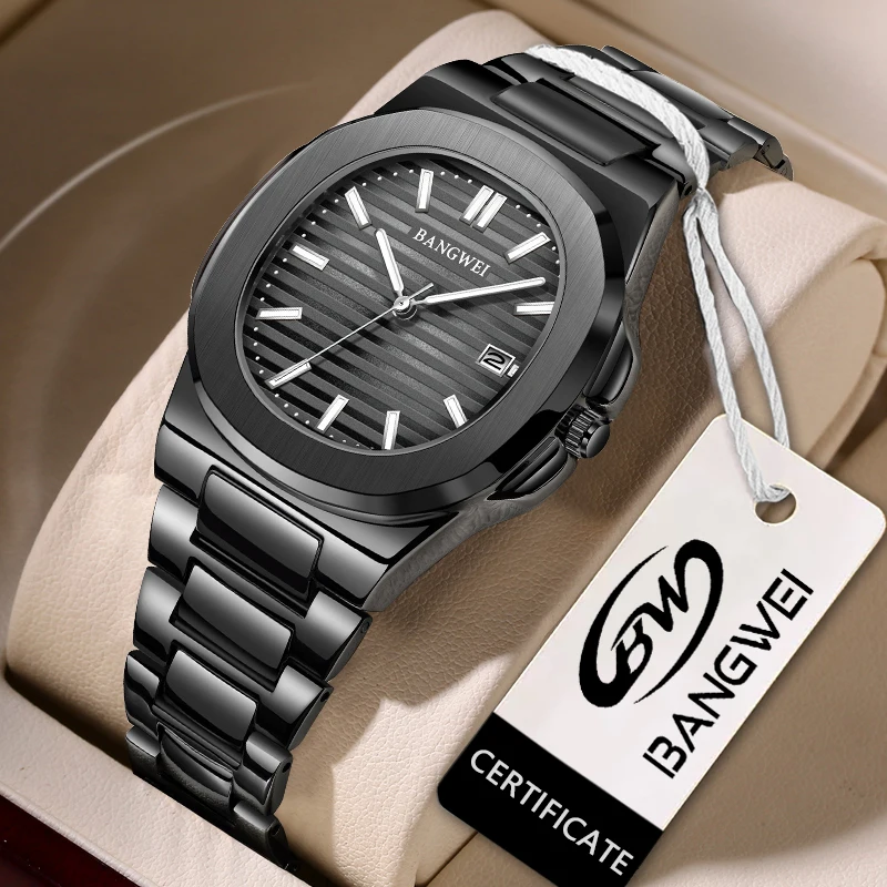 

BANGWEI Luxury Men Quartz Watches 30M Waterproof Automatic Date Watch Man Stainless Steel Sport Chronograph Watch for Men Clock