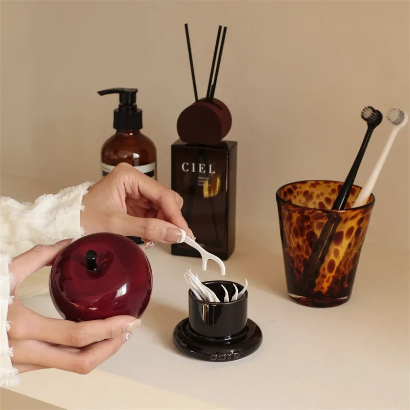 DSAred apple toothpick jar high-value home safety and joy jewelry dental floss storage jar decorative ornament