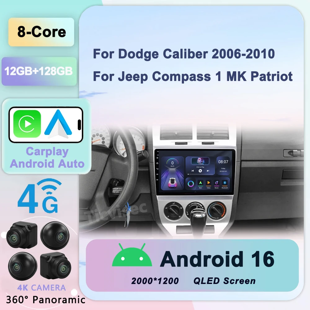 

For Dodge Caliber Jeep Compass 1 MK Patriot 2006 - 2010 Car Radio Multimedia Blu-ray QLED Navigation GPS No 2 Din DVD