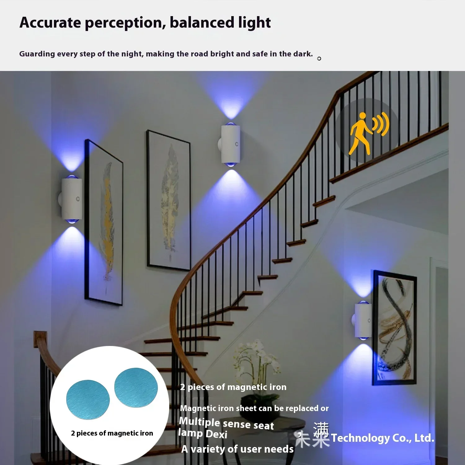 LED Night Light with Motion Sensor Wall Lamp RGB Sunset Gradient Ambient Light Rechargeable Dimmable Indoor Magnetic Step Lamp