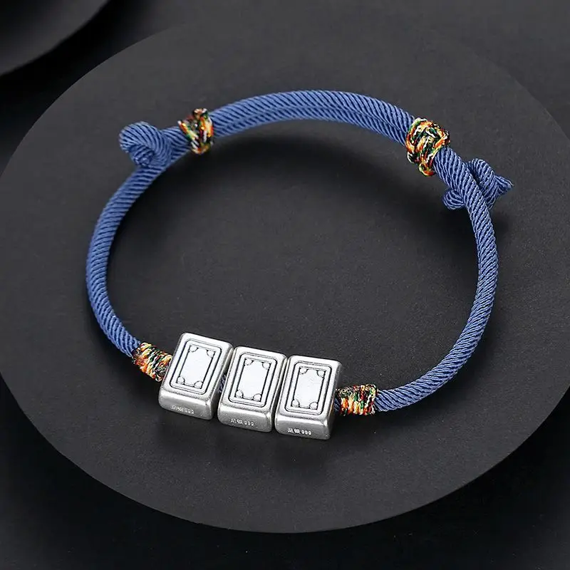 999 Sterling Sier Mahjong Bracelet Men And Women's Fortune Red Medium White Board Southeast Northwest Jewelry Woven Hand Rope