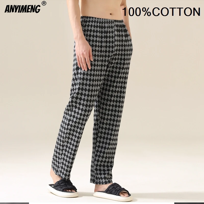 100% Cotton Mens Bottoms Autumn Spring Male Full Pants High Quality Plaid Pj Pants for Boy Sleeping Long Lingerie Man Sleepwear