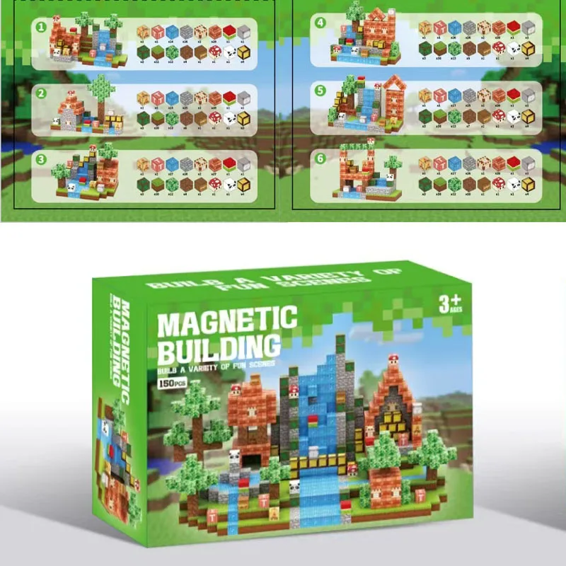 Costume de blocs de construction magnétiques de noël populaire, Cube magnétique du monde de la Mine pour enfants, jouet de construction DIY, cadeau de noël d'halloween