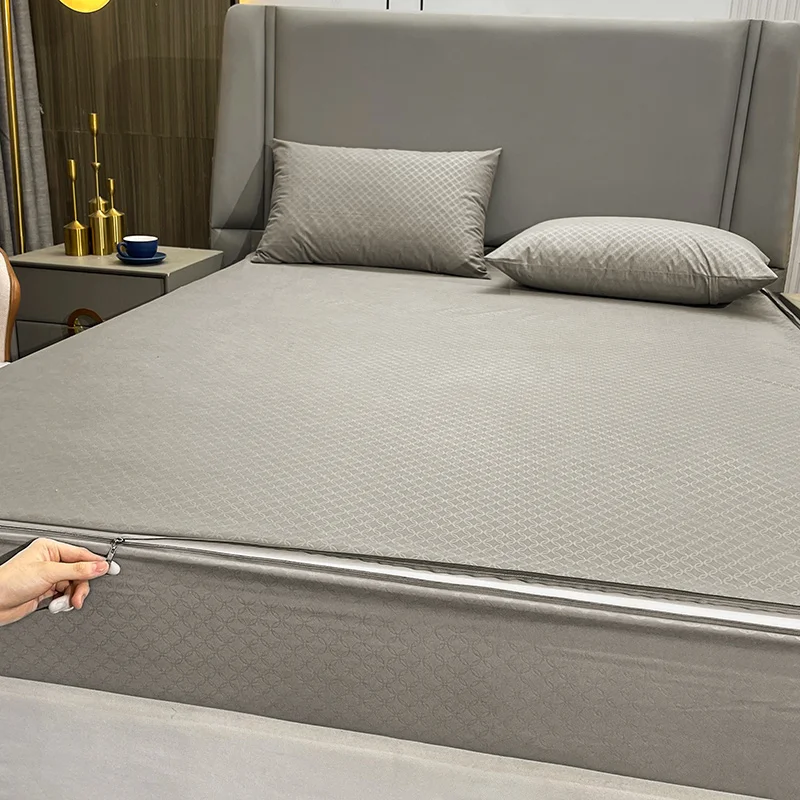 Waterproof Mattress Cover With Zipper Six Sides All Inclusive Mattress Cover King Queen Quilted Bed Fitted Sheet Customizable