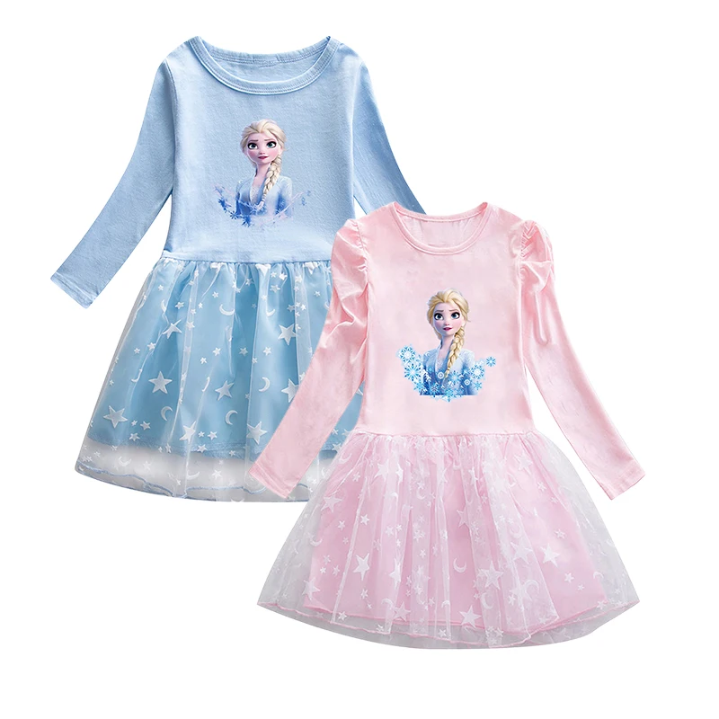 

Новинка 2023 года, весенние платья Эльзы «Холодное сердце» для маленьких девочек, платье с длинными рукавами для детей, праздничное платье для девочек, элегантное сетчатое платье для девочек