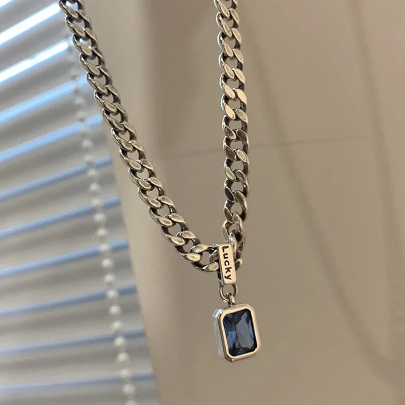 شخصية مربع الأزرق زركونيا قلادة الكوبية نوع المختنق مطابقة حزب أزياء رائعة المرأة مجوهرات #6