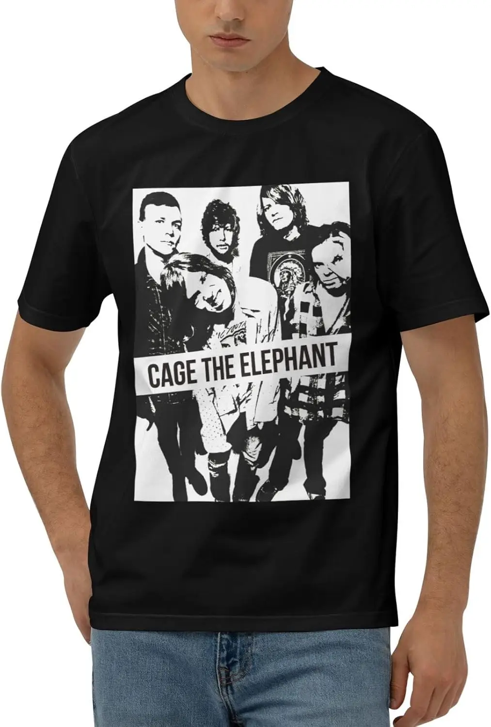 Cage The Music Elephant Shirt for Men Short Sleeve Crew Neck Lightweight Casual T Basic Teetees Tops Black