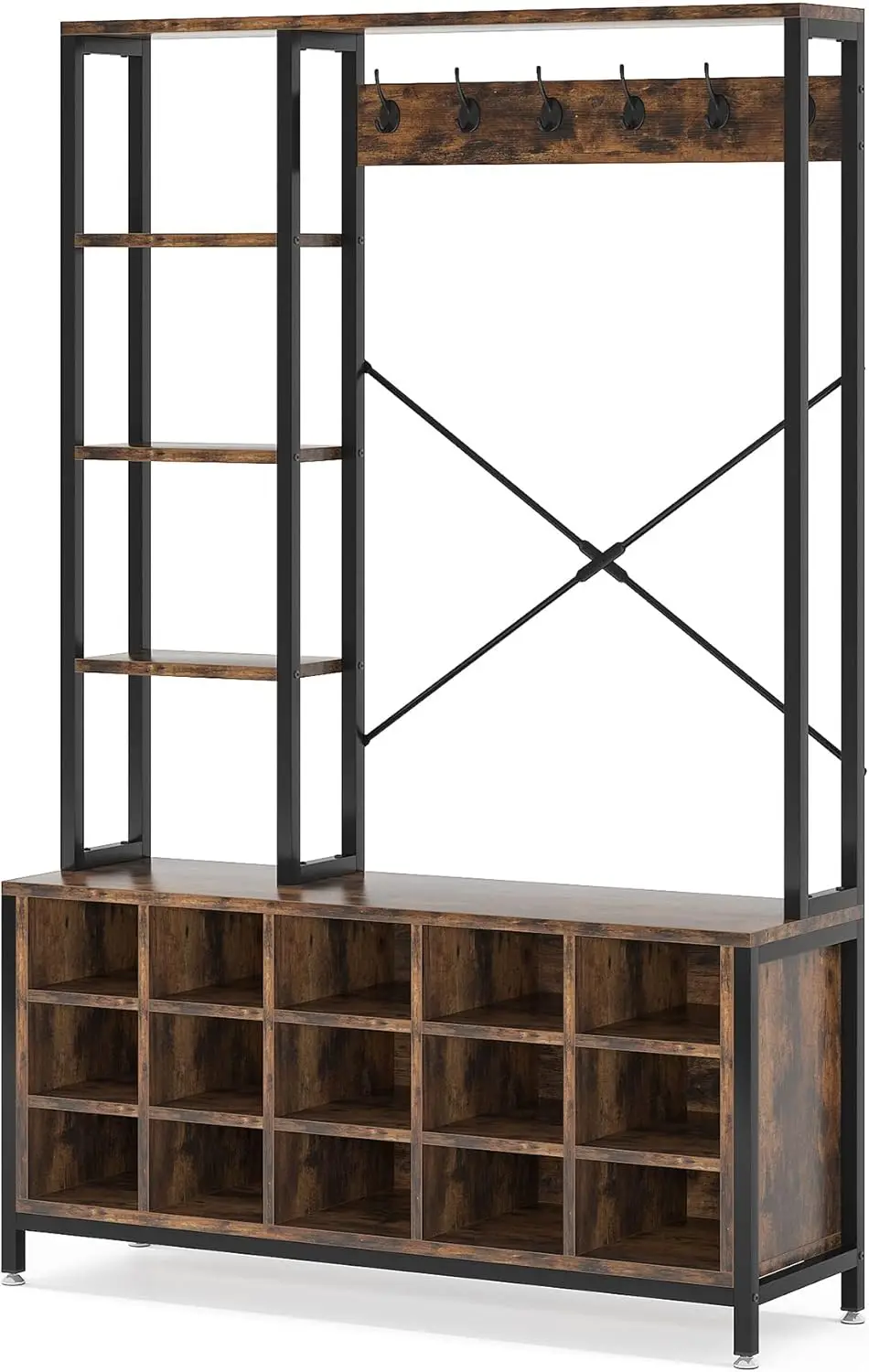 Tribesigns Entryway Hall Tree with Bench and Shoe Storage Bench with Coat Rack with Storage Shelves, Industrial Mudroom Bench wi