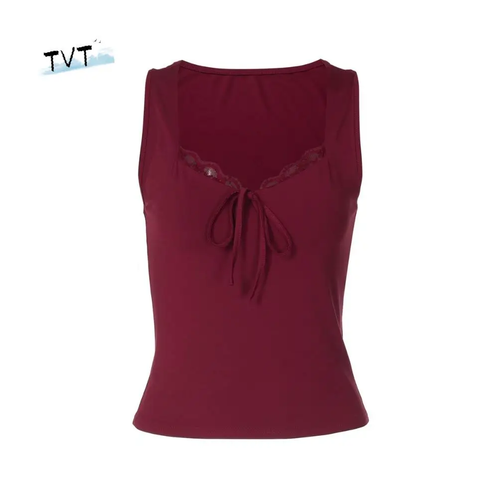 

Elegant V Neck Slim Crop Tops BowKnot Short Sleeve Halter Bottoming T-shirt Lace Sweet Lace-up Camisole Spicy Girl