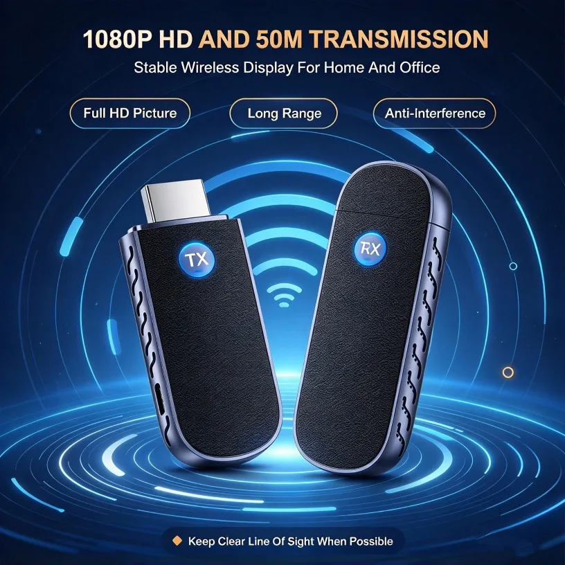 Wireless HDMI-Compatible Transmitter Receiver Kit 1080P 60Hz for Studio Broadcasting Teaching Conference Monitor Display Use