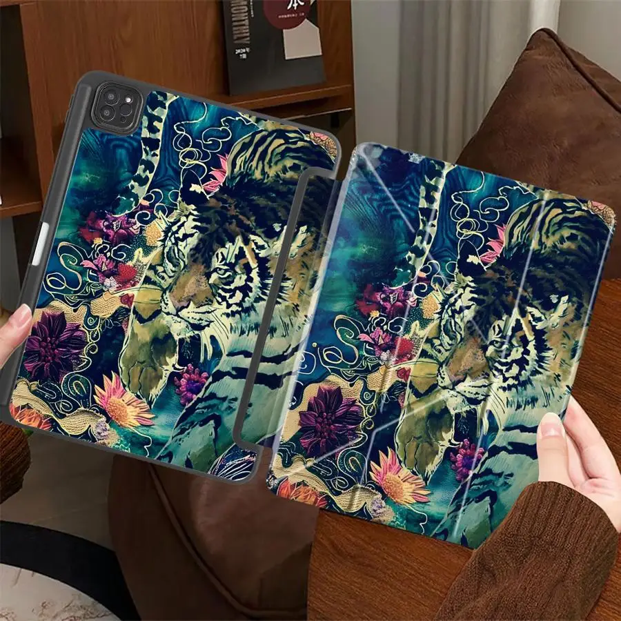 

Чехол-подставка Dark Flower Tiger для планшетов iPad Air 4 5 M3 M2 M4 11 дюймов, Mini 6 7, Pro 11-го, 10-го, 9-го, 8-го, 7-го поколений, 12.9 дюймов Pro 2025