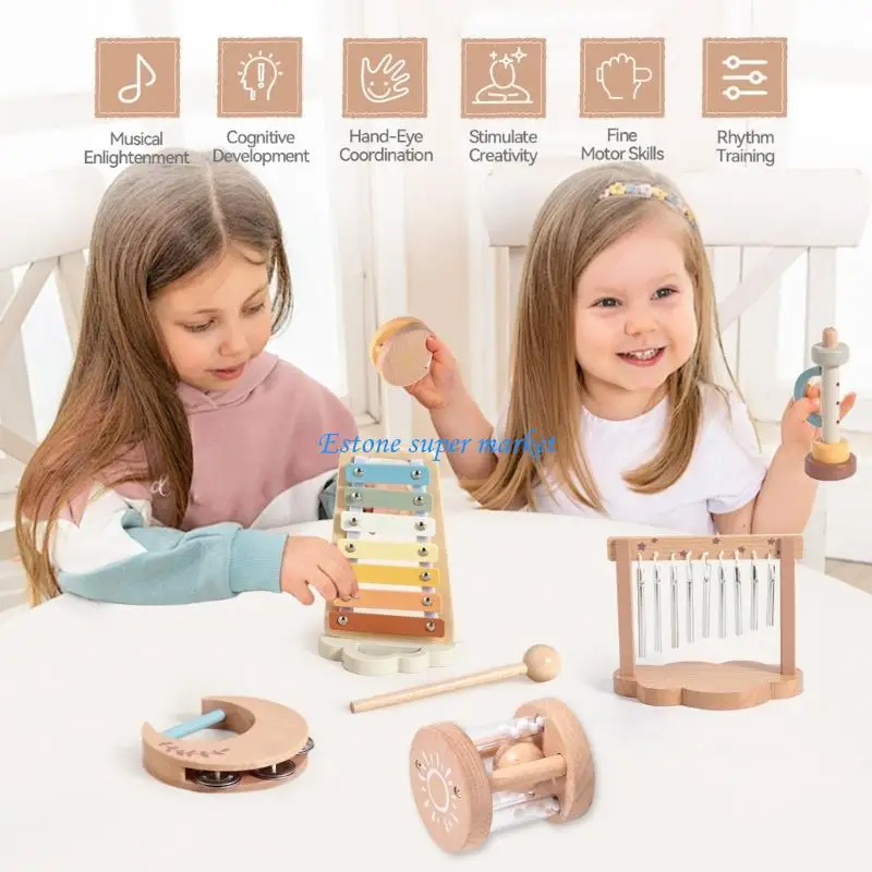 

090B Musical Learning Toy for Babies 18+ Months Safe Wooden Percussion Set